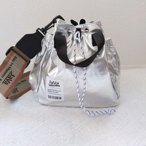美品 JaVa ジャバコラボ ジャガードテープ 2WAY 巾着 ショルダーバッグ シルバー