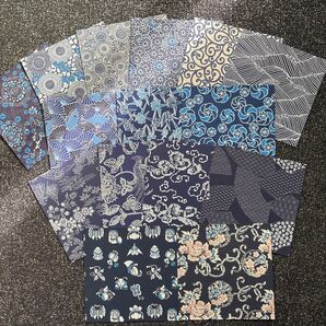 千代紙 越前友禅紙藍色柄模様 15㎝角 15枚セット