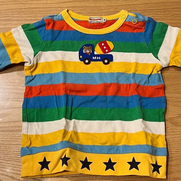 ミキハウス 長袖Tシャツ マルチボーダー 働く車 80cm