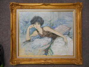 Art hand Auction Bernard Charoy Oil painting Original Girl sitting on a sofa F15 size Beauty painting Genuine Man's collection, Painting, Oil painting, Portraits