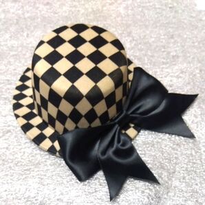 市松模様 ミニハット ブラック リボン付き
