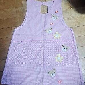 くまさんエプロン 保育士 幼稚園教諭 介護士 料理教室 ピンク チェック エプロン