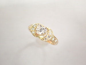 美品 モニッケンダム K18 ハートダイヤ0.355ct(E-SI2) 他ダイヤ計0.23ct デザイン リング 指輪 