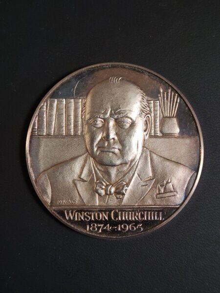 英 ウィンストン チャーチル 記念銀メダル SILVER刻印 茶トーン有 値引不可