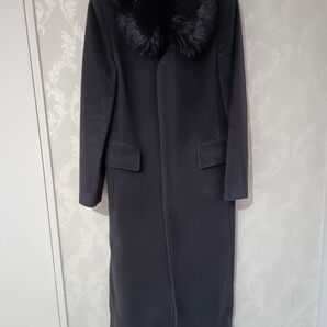 HIS MISS ロングコート ファー襟付き 濃いめのグレー アンゴラ レディース ※虫くい後あります