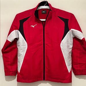 ミズノ 長袖 フルジップ ジャケット(Mサイズ)トレーニングウェア 赤×白×黒 MIZUNO 32JE1590 ウィンドブレーカー