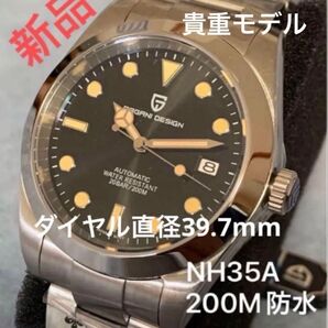 【新品未使用】200M防水 ビジネスウォッチ NH35A 日付機能 黒文字盤 イエローポイント 廃盤モデル 最終出品 自動巻き
