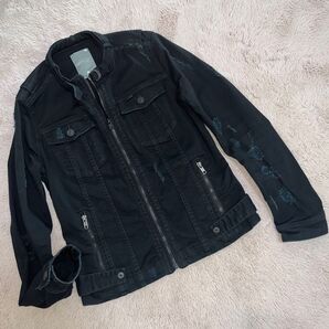 G-STAR RAW WOMAN デニムジャケット ダメージ加工 ライダース レディース ブラック