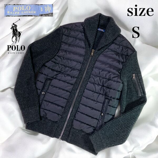 ポロラルフローレン ニット ダウンジャケット 切替 現行 ストレッチ グレー S POLO RALPH LAUREN ブルゾン