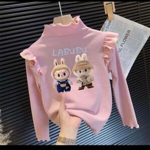 最後2点 LABUBU フリル付き暖かい長袖カットソー ピンク