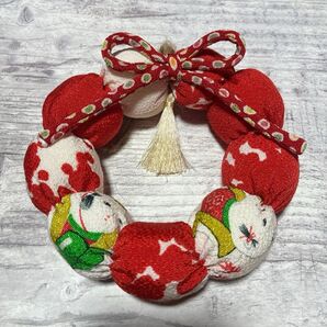 マスカット様ご予約品 正月飾り 童子柄 縮緬パフリース 和風壁飾り 手作り他一点 計2点