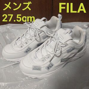 27.5cm:FILA スニーカー ディストレイサーパッチホワイト フィラ
