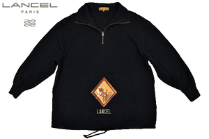 Y-0401★送料無料★LANCEL PARIS ランセル パリ★正規品 スキー柄 ブラック黒色 スウェット生地 ハーフジップ トレーナー Ｍ