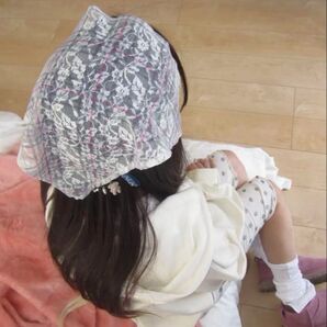 n.k.atelier dlys lace check scarf【Candy】