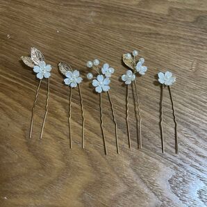 結婚式 花 パール 髪飾りゴールド