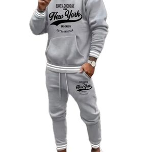 【新品New Yorkロゴ】スウェット セットアップ グレー フード 上下セット パーカー 冬服 スウェット