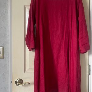 麻 リネン100 赤 ワンピース