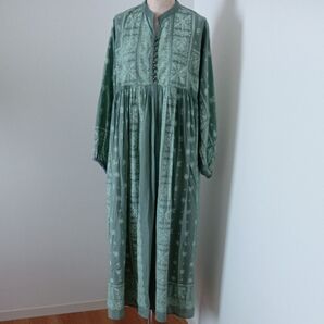 CRAFT STANDARD BOUTIQE パネル柄ウエスト切り替えボリュームワンピース/フリーサイズ/ライトグリーン