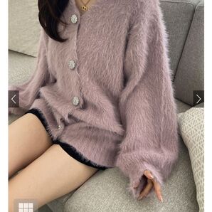 GRL グレイル ビジューボタンフェザーニットカーディガン 美品