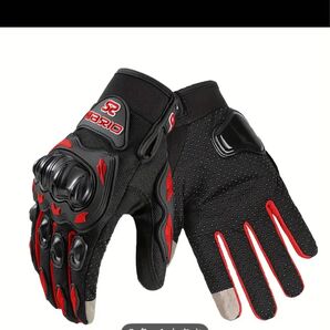 バイクグローブ オートバイグローブ レーシンググローブ プロテクター付き 黒赤