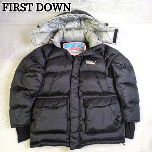 FIRST DOWN ダウンジャケット 90s 雪山ロゴ 肉厚 フード ヌプシ