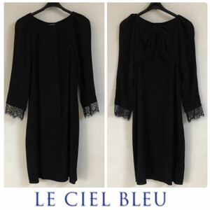  Le Ciel Bleu made in Japan back ribbon race One-piece 38 black black knees on miniskirt Mini One-piece 