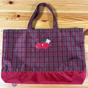 ファミリア レッスンバッグ トートバッグ チェック りんご クマ