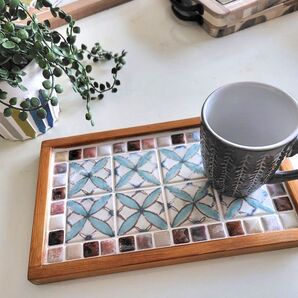 タイルカフェトレイ お花北欧風 大