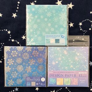デザインペーパー おりがみ 雪の結晶 スノーフレーク キラキラ 箔押し 3袋