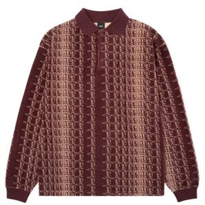HUF SCRIPT STRIPE VELOR LS POLO ハフ ベロアポロシャツ ボルドー 長袖