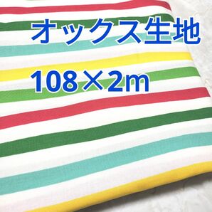 手書き風ボーダー柄 オックス生地 2m! カラフルボーダー