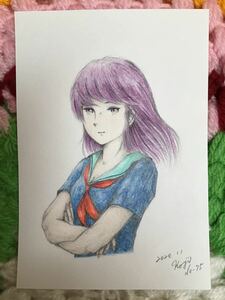 Art hand Auction Handwritten illustration ★Girl in sailor suit NO.75 ★Pencil Colored pencil Ballpoint pen ★Drawing paper ★Size 16.5 x 11.5cm ★New, comics, anime goods, hand drawn illustration