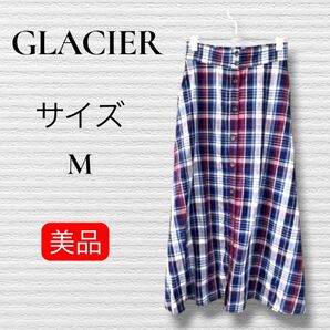 C-24 GLACIER チェック ロング フレア スカート マルチカラー 古着 麻 サイズM