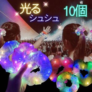 【ラスト1点】LED 光るシュシュ イベント ライブ フェス 子供 文化祭 ダンス 学園祭 ディズニー USJ 10個