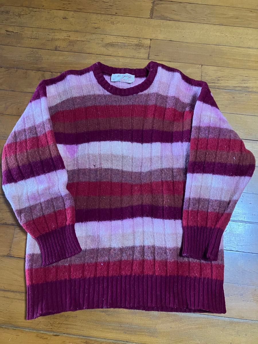 古着　ビンテージ　Mc george ボーダーニット セーター マルチカラー ピンク系　スコットランド製 S(M〜L)サイズ