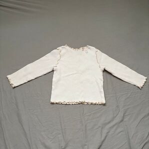 petit main 100 トップス 長袖 リブ メロウ ロンT ホワイト 秋 冬 春