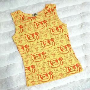 ヒステリックグラマー ターンテーブル総柄ノースリーブカットソー イエロー HYSTERIC GLAMOUR タンクトップ 日本製
