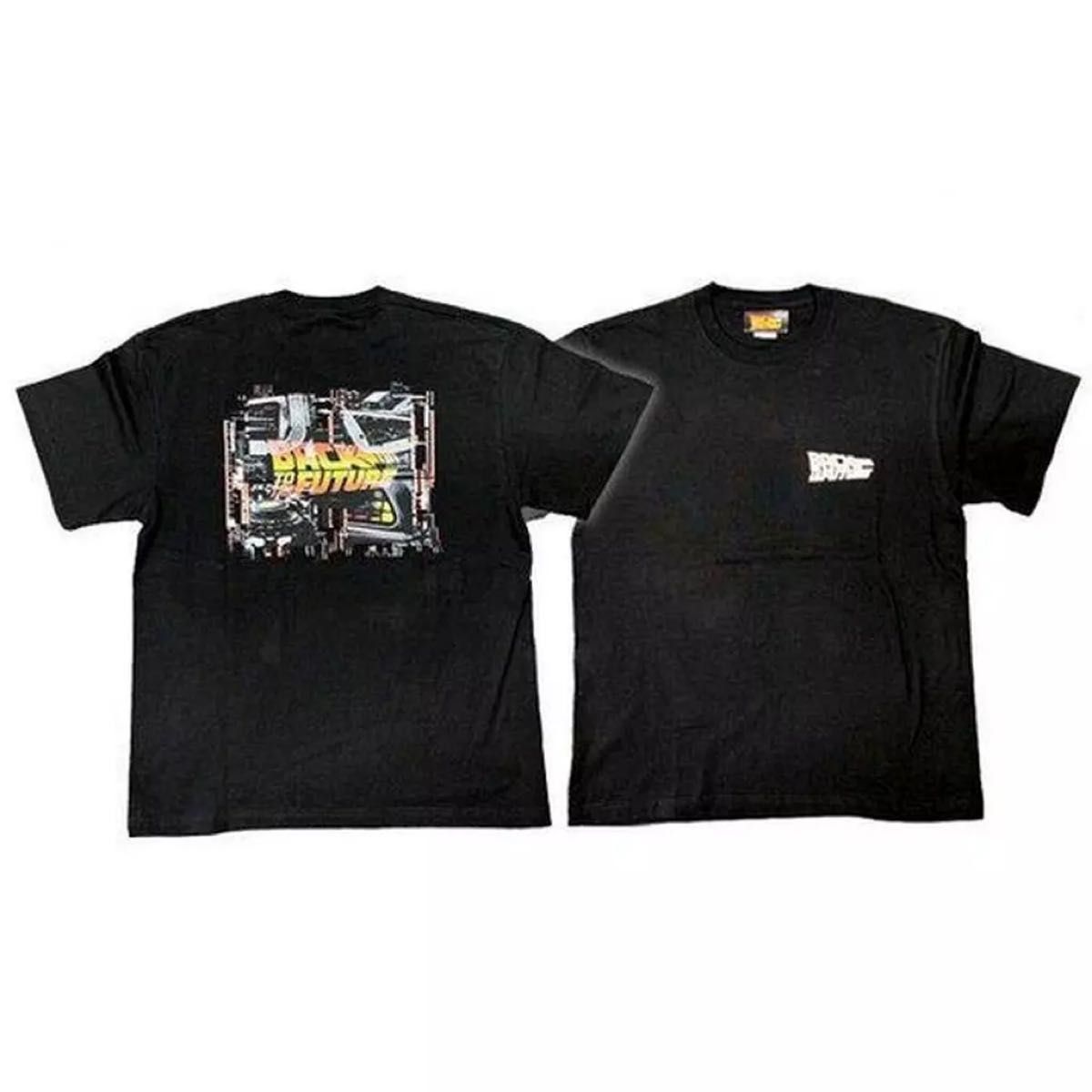 バック・トゥ・ザ・フューチャー　デロリアン×ロゴA Tシャツ ブラック Mサイズ BACK TO THE FUTURE