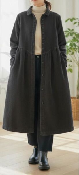 コーデュロイ ロングコート 2WAY ワンピース アウター 起毛 前開き ゆったり ロング丈 体型カバー 大人可愛い ナチュラル