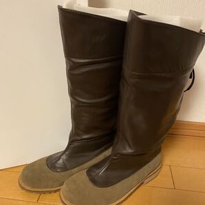 美品◆フラボア ロングブーツ バックレースアップデザインブーツ◆茶◆サイズ24.5