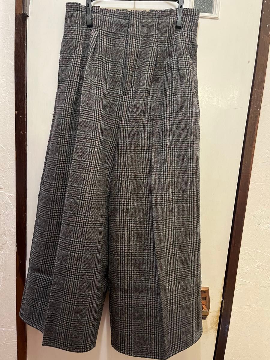 チェック柄 ワイドパンツ ガウチョパンツ グレー系 フリーサイズ 秋冬物
