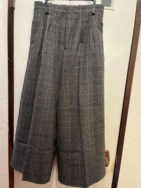 チェック柄 ワイドパンツ ガウチョパンツ グレー系 フリーサイズ 秋冬物