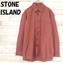 【人気】STONE ISLAND/ストーンアイランド チェック柄 ボタンダウンシャツ 長袖 レッド系 サイズM/8633_画像1