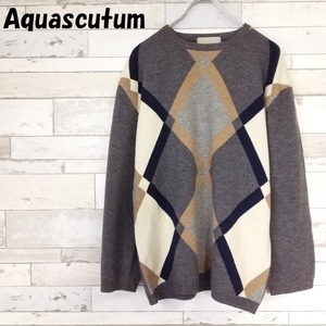 【人気】Aquascutum/アクアスキュータム アーガイル柄 クルーネック ニット グレー/8254