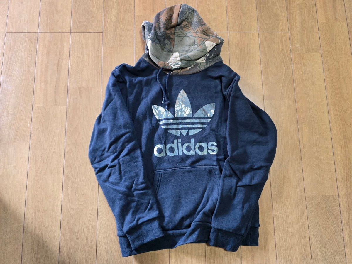 adidasアディダス オリジナルス カモ ブラック パーカー スウェット 黒 トレーナー XS