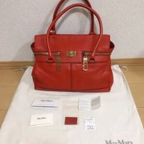 Max Mara マックスマーラ 朱赤 鹿革 ハンドバッグ