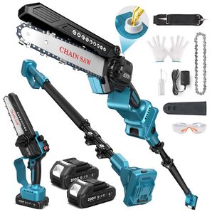【残りわずか】高枝切り電動チェーンソー 6インチ 充電式 ハンディチェーンソー 延長ポール付き 剪定 たかえだ コードレス
