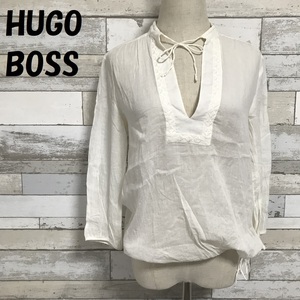 【人気】HUGO BOSS/ヒューゴボス 刺繍 ブラウス ホワイト サイズ36 レディース/8442