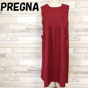 【人気】PREGNA ギンガムチェック ノースリーブ ワンピース ミモレ丈 レッド サイズ11/8102