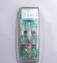 送料140円~ 未使用LALA CUBE NAILネイルチップ24枚入りネイルアートつけ爪シェル貝ラインストーン韓国製ブルーグリーン系_画像1